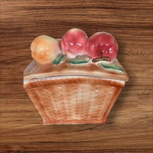 vintage 1970s Storage Ceramic Fruit Basket with Lid RARE Japan